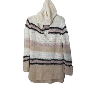 Rag & Bone Lulu Striped Chunky Open Knit Hoodie Sweater Multicolor Medium